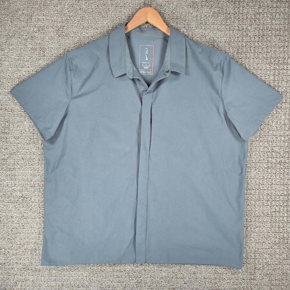 Nike 24.7 Perfect Stretch Dri-Fit Mens XXL Gray Short Sleeve Snap Front Shirt
